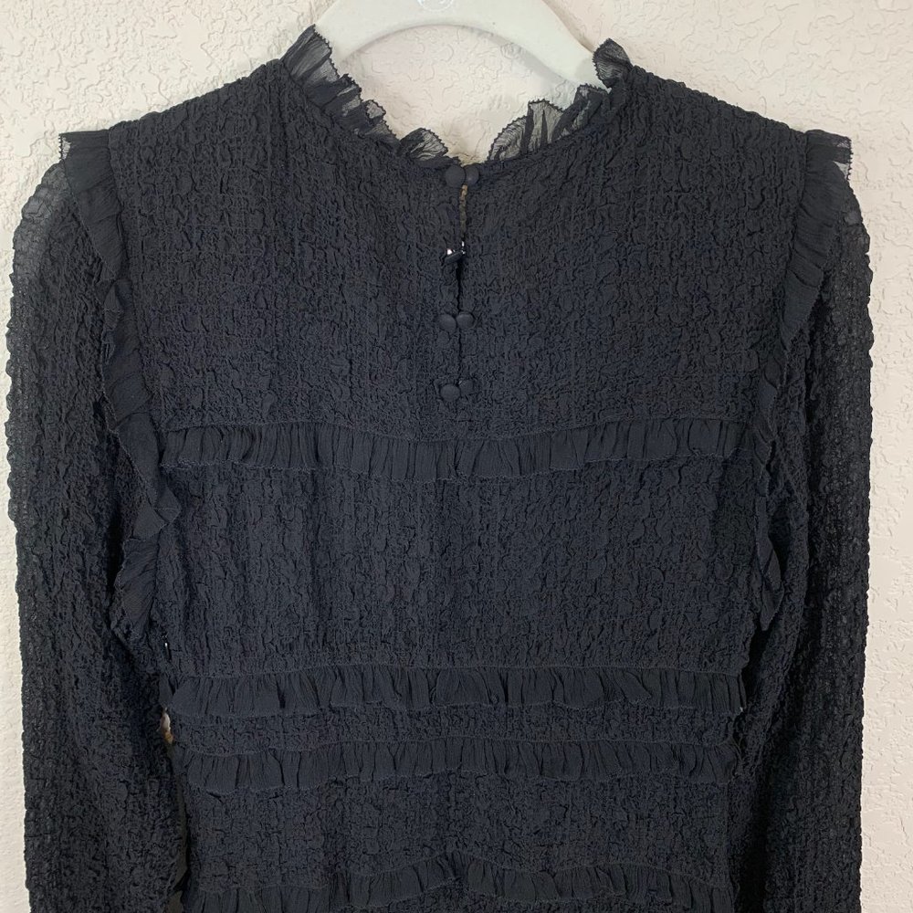 ULLA JOHNSON Black Silk Gia Dress Smocked 8 - Picture 8 of 10